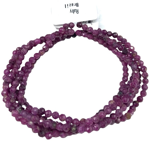 3mm Ruby Beaded Stretch Bracelet Natural Raw Genuine Stone Gemstone Faceted - Picture 3 of 9